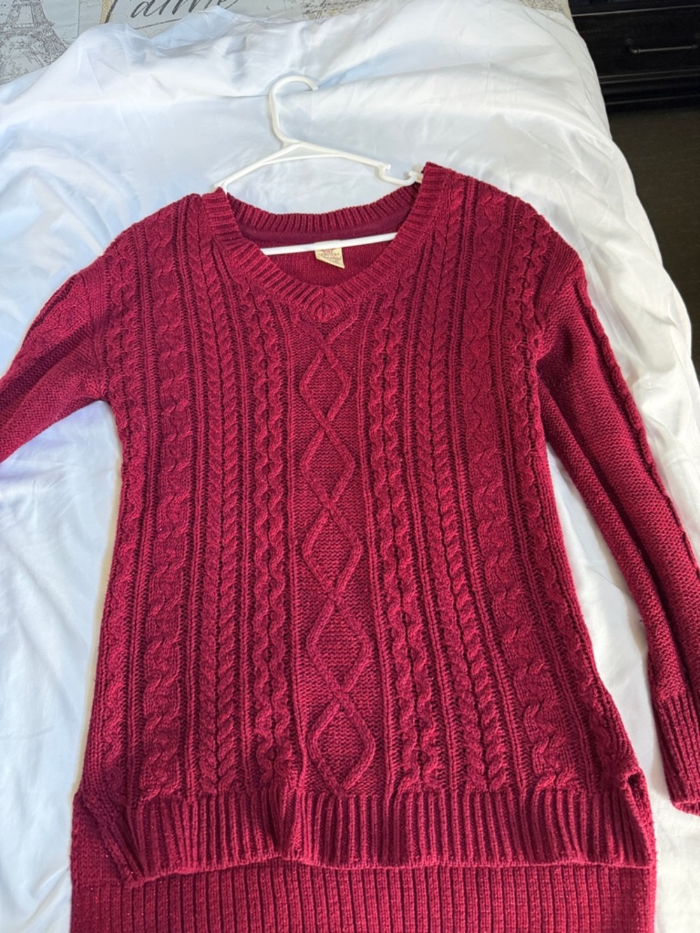 Faded Glory Women's Cable Knit V-Neck Sweater - Wine Red